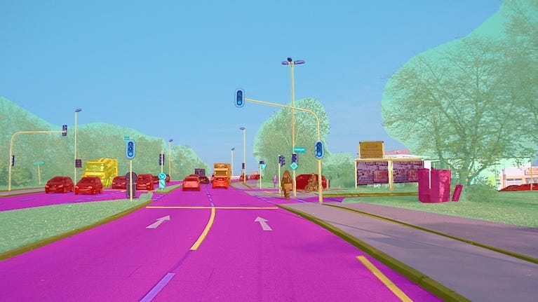 Figure 2: A segmented scene from the a2d2 dataset CC BY-ND 4.0