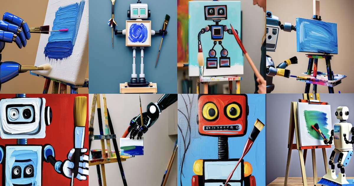 OG image prompt: 'a robot holding a paint brush painting on an art stand' OG image prompt: 'a robot holding a paint brush painting on an art stand'